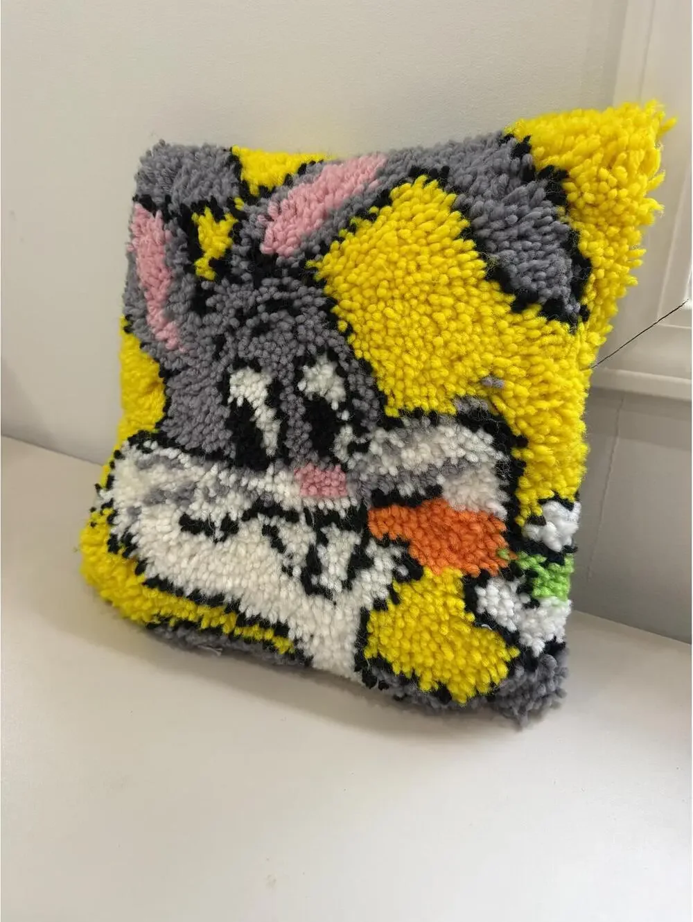 Handmade Latch Hook Bugs Bunny Pillow 12x12